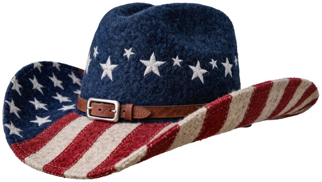 American flag cowboy hat with stars and stripes, isolated on transparent background