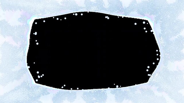 Frost and ice crystals growing over a window from the edges, clear oval center, alpha channel winter overlay animation