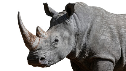 Gray rhinoceros with large horn, isolated on transparent background © Corotaev