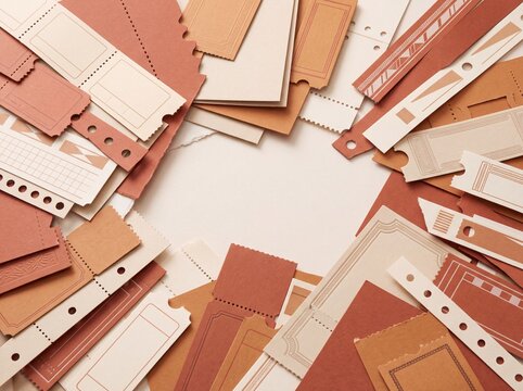 Vintage Retro Ticket Stub Collage in Warm Brown and Cream Tones