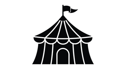 Black silhouette of a circus tent with a flag on a white background © PARUL