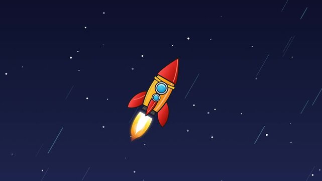 Animated rocket launching into space with starry night sky background for space exploration projects