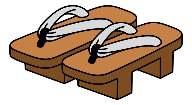 Japanese wooden geta sandals traditional footwear on stone path vector illustration