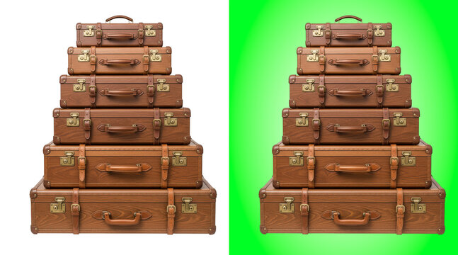 Stacked vintage leather suitcases creative composition