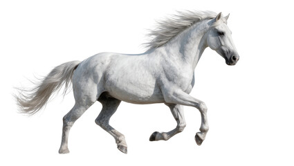 Majestic white horse galloping with flowing mane and tail, isolated on transparent background © Aliona