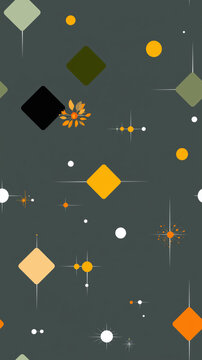 Mid-century modern geometric seamless pattern. Retro abstract background with atomic diamonds and circles. Vintage 1950s style illustration