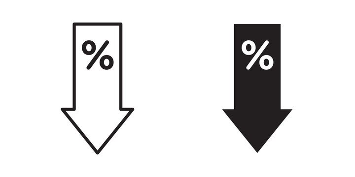 Percent down icon flat outline in black