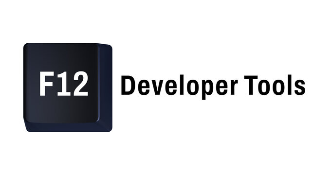 3D F12 developer tools keyboard shortcut key with bold text isolated on transparent background for web development and programming concepts