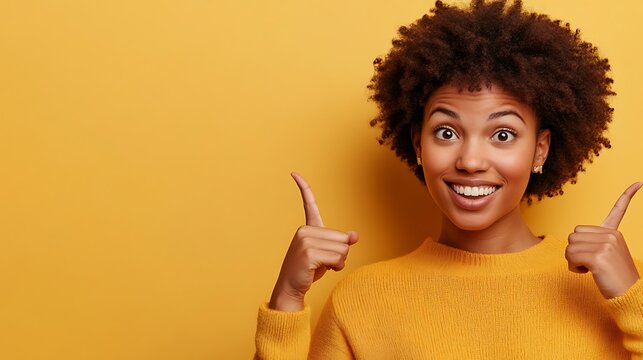 Woman with thumbs up, happy expression