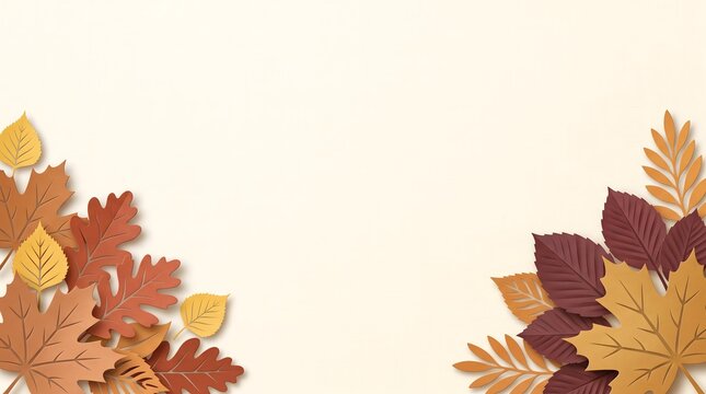 Autumn leaves forming a frame on a soft neutral background for seasonal designs