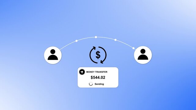 Money sent between digital wallets with transfer complete animation isolated, verifying digital transfer through,and seamless financial service.Money transfer to user icon for digital payment services