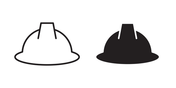 Safety helmet icon flat outline in black