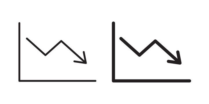 Arrow trend-down icon flat outline in black