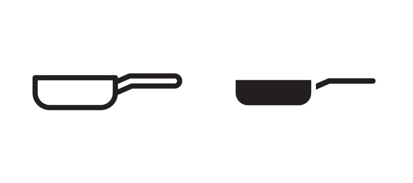 Sauce pan icon flat outline in black