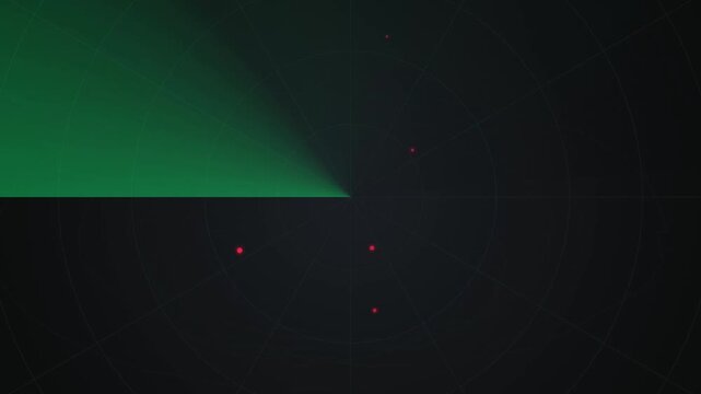 Radar screen sweep detecting red targets seamless loop background