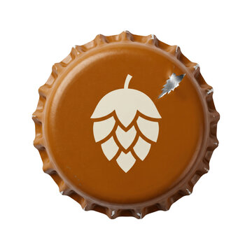Crown cap isolated on a transparent or white background. Traditional craft beer bottle sealing accessory, organic hop brewery symbol and authentic pub beverage industry.