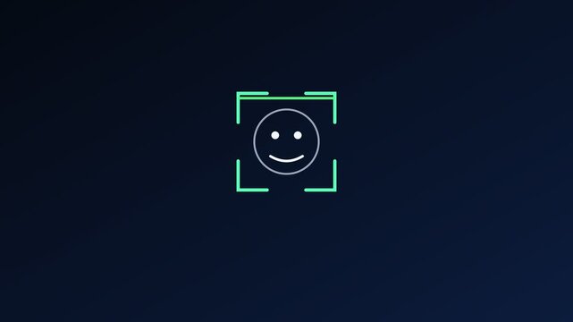 Facial recognition icon with scanning frame, facial recognition face ID scanning animation, biometric user authentication interface