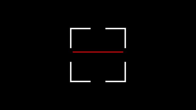 Simple white camera viewfinder focus frame icon centered on a plain solid black background for photography