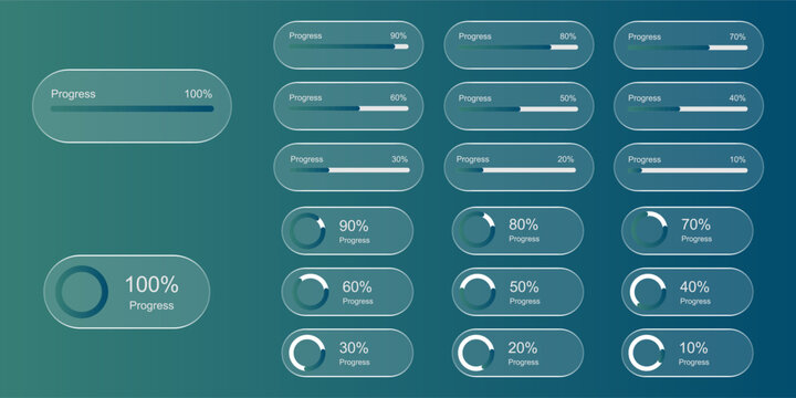 Progress Bar and Circular Loading Indicators UI Kit with Percentage Completion