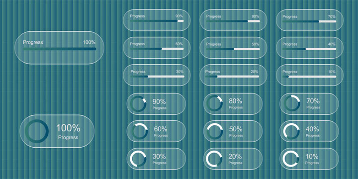 Progress Bar and Circular Loading Indicators UI Kit with Percentage Completion