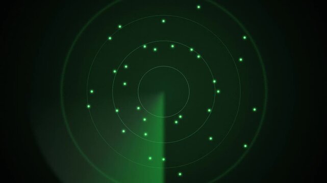 Green radar screen sweeping targets seamless loop background