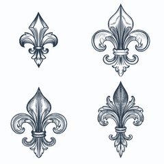 Set of hand drawn vector royal heraldic fleur de lis illustration isolated © Mary fleur