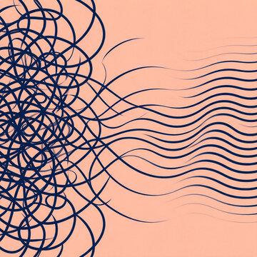 Flat vector tangled lines becoming calm waves, inner peace