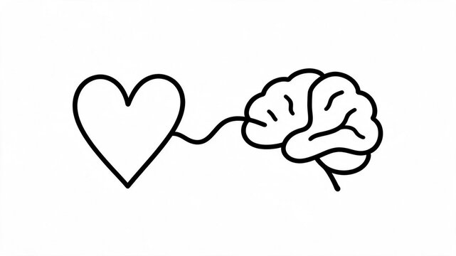 Single line drawing of a heart and brain connected