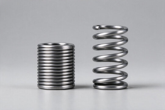 Compressed and relaxed metal springs, tension and relief