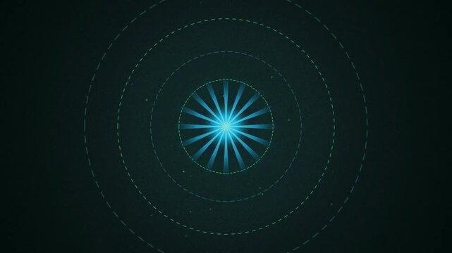 Glowing blue starburst dashed green rings seamless loop background