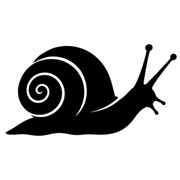 Bold black snail silhouette with spiral shell vector illustration