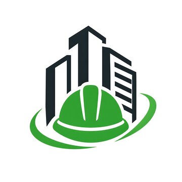 Modern Construction Company Logo Design Featuring Building Structure, Architectural Lines and Safety Helmet Symbol for Professional Engineering, Contractor and Real Estate Branding