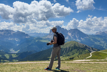 Fototapeta premium hiking in the mountains, The dolomites, Val Gardena, Italy 