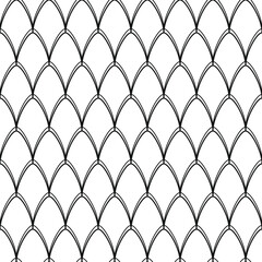 Seamless pattern featuring repeating black fish scale arcs on a clean white background © dipu