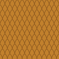 Seamless pattern of repeating dark brown fish scale arches on a golden brown background © dipu