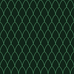 Seamless pattern of repeating emerald green fish scale arches on a dark green background © dipu