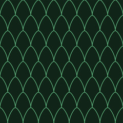 Seamless pattern of repeating mint green fish scale arches on a dark forest background © dipu