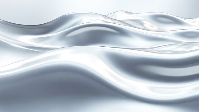 Waves of liquid glossy silver metal, glossy mirror chrome, water effect. Liquid metal background, Abstract texture