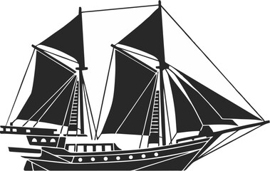 Traditional Phinisi Wooden Sailing Ship Vector Silhouette Illustration © Diant