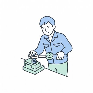 Assembly worker checking a fastener with a torque wrench