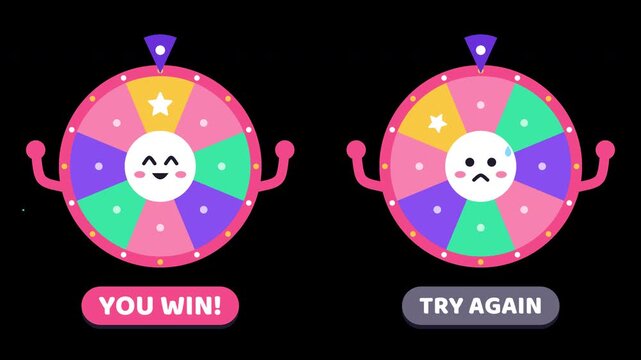 Cute prize wheel character win and lose on transparent background