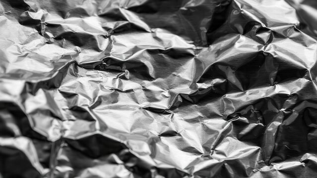 Close up of crumpled aluminum foil texture background