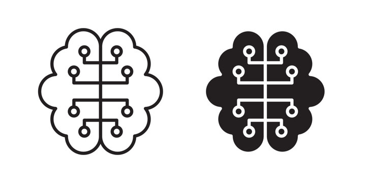 AI brain icon flat outline in black