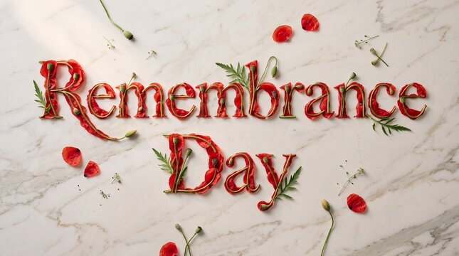 Remembrance day decorative text with poppy flowers