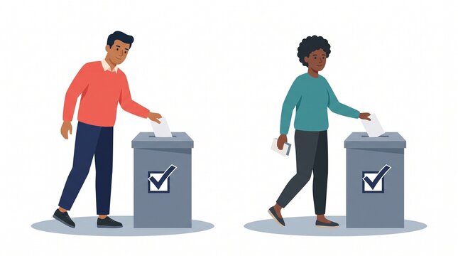 Two people voting in ballot boxes illustration