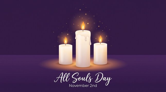 Three lit candles for all souls day celebration