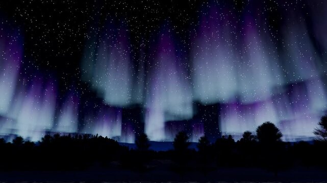 Northern lights loop violet aurora borealis night sky stars forest ideal for travel blogs nature websites meditation apps social media posts brochures email promotions and seasonal campaigns