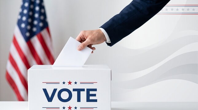 Person voting with american flag in background