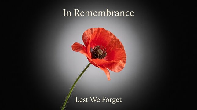 Red poppy flower in remembrance with dark gradient background
