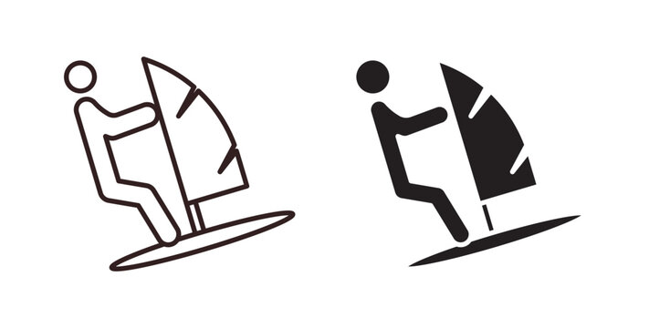 Windsurf icon flat outline in black